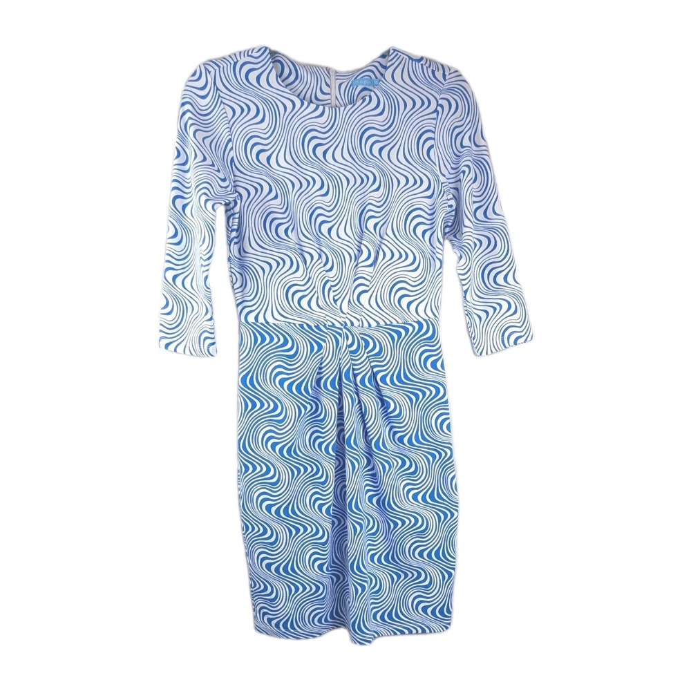 J‎ McLaughlin Mia Dress Size XS Catalina Blue White Oahu Waves Career Classic